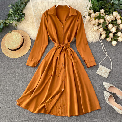 Rochie moderna de dama cu curea si guler in mai multe culori