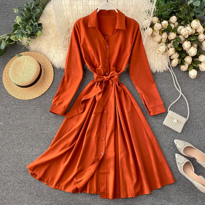 Rochie moderna de dama cu curea si guler in mai multe culori