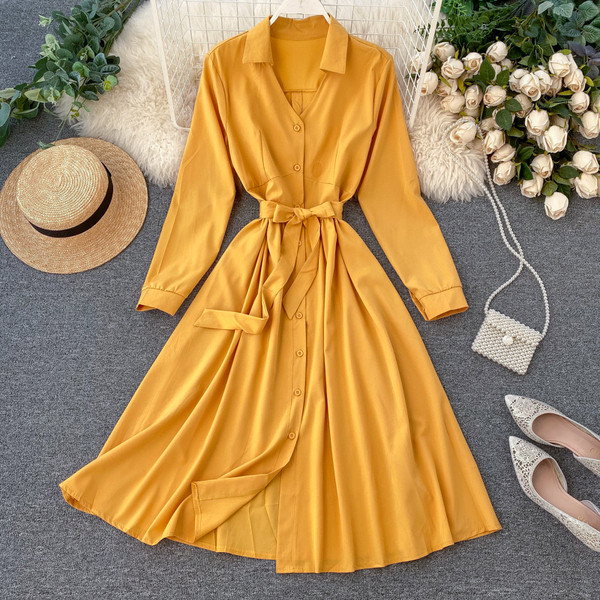 Rochie moderna de dama cu curea si guler in mai multe culori