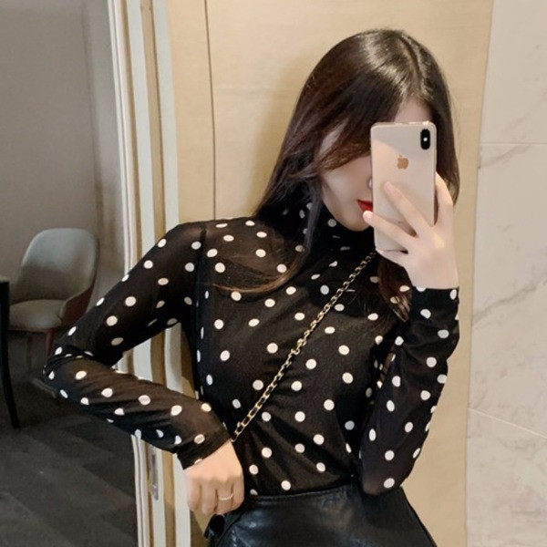 Bluză de damă modernă cu mâneci lungi și guler polo în două culori