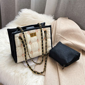 Geanta de dama eleganta in alb si negru cu lant