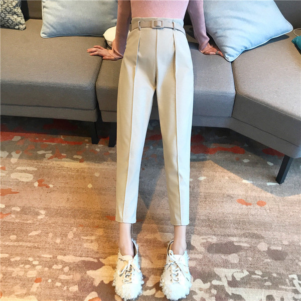 Pantaloni drepti eleganti de dama cu curea