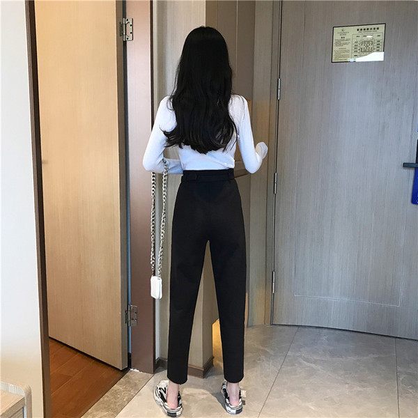 Pantaloni drepti eleganti de dama cu curea