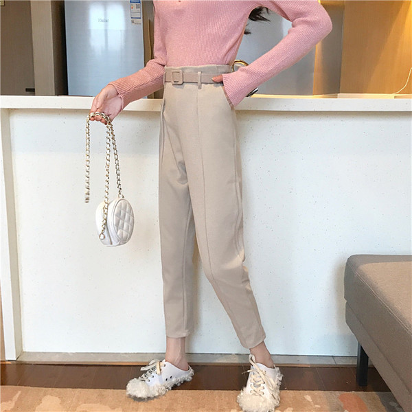 Pantaloni drepti eleganti de dama cu curea