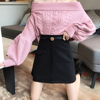 Fusta scurta cu buzunar si curea in bej si negru