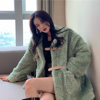 Ежедневно дамско палто с висока яка в жълт и зелен цвят