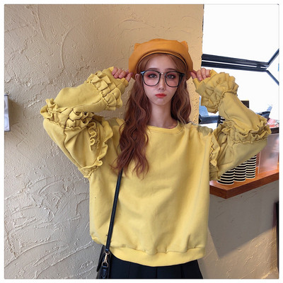 Pulover casual de dama cu decolteu oval in roz, galben si negru