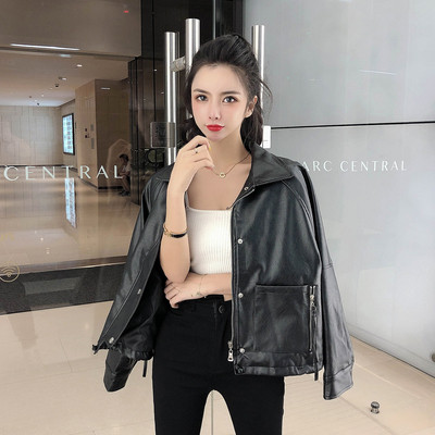 Geaca de dama din piele model drept cu fermoare