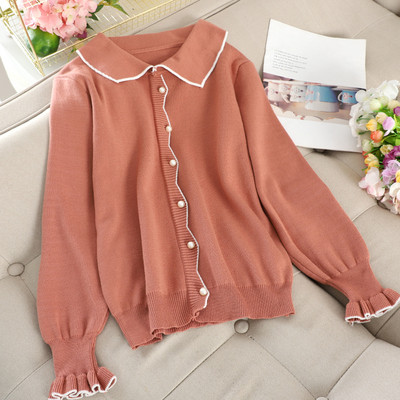 Γυναικείο πουλόβερ με κολάρο και πέρλες σε τέσσερα χρώματα
