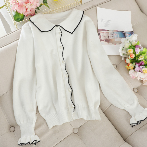 Γυναικείο πουλόβερ με κολάρο και πέρλες σε τέσσερα χρώματα