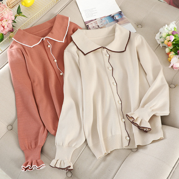 Γυναικείο πουλόβερ με κολάρο και πέρλες σε τέσσερα χρώματα