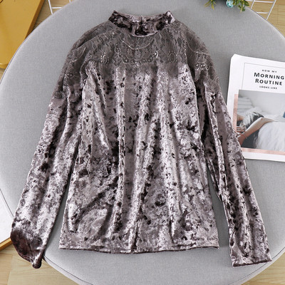 Bluza de dama moderna din catifea cu dantela si guler inalt in mai multe culori