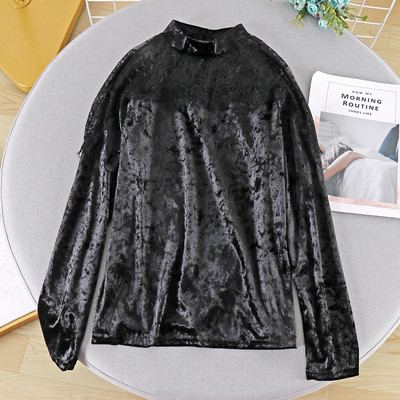 Bluza de dama moderna din catifea cu dantela si guler inalt in mai multe culori