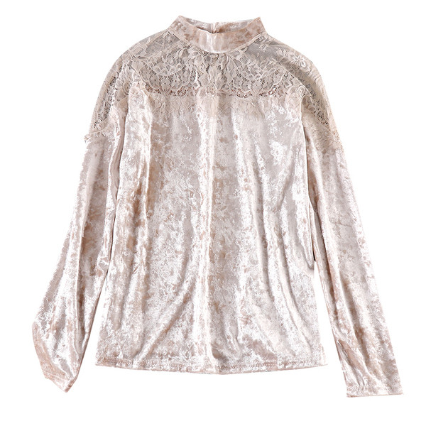 Bluza de dama moderna din catifea cu dantela si guler inalt in mai multe culori