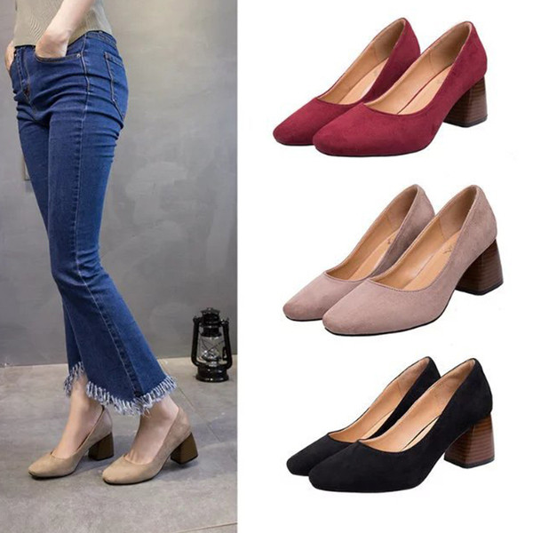 Pantofi moderni de dama cu toc gros in mai multe culori