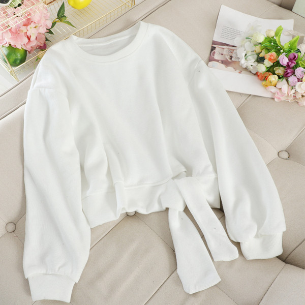 Pulover de dama cu decolteu rotund si cravate in mai multe culori