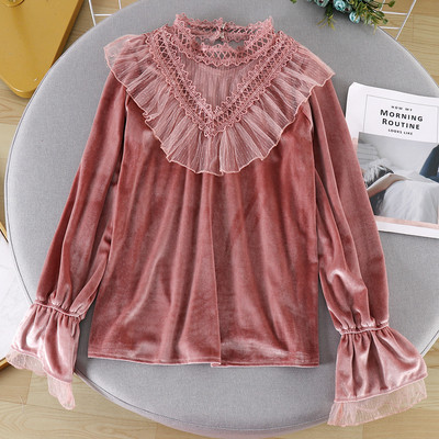 Cămașă modernă de damă cu dantelă și guler înalt în trei culori