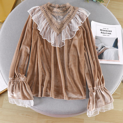 Cămașă modernă de damă cu dantelă și guler înalt în trei culori