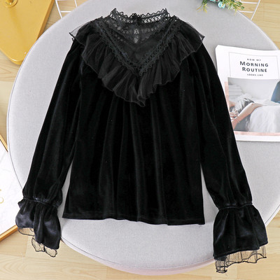 Cămașă modernă de damă cu dantelă și guler înalt în trei culori