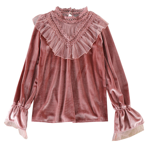 Cămașă modernă de damă cu dantelă și guler înalt în trei culori