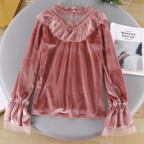 Cămașă modernă de damă cu dantelă și guler înalt în trei culori