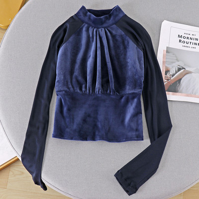 Bluză de damă cu guler înalt și mâneci lungi în patru culori de catifea