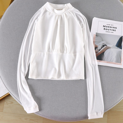 Bluză de damă cu guler înalt și mâneci lungi în patru culori de catifea