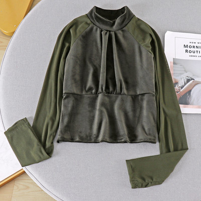 Bluză de damă cu guler înalt și mâneci lungi în patru culori de catifea