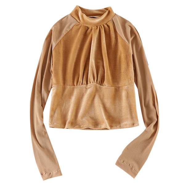 Bluză de damă cu guler înalt și mâneci lungi în patru culori de catifea