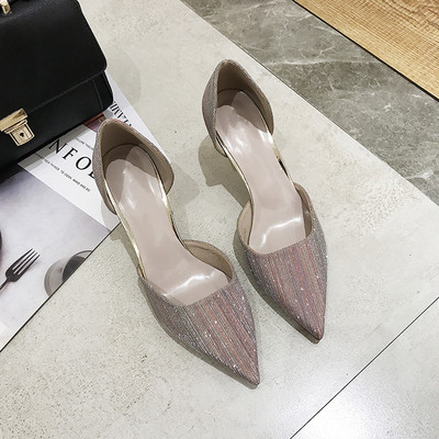 Pantofi moderni de dama model ascutit cu efect stralucitor in doua culori