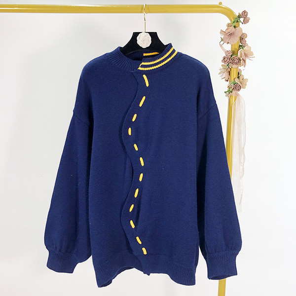 Pulover lung albastru cu decolteu oval