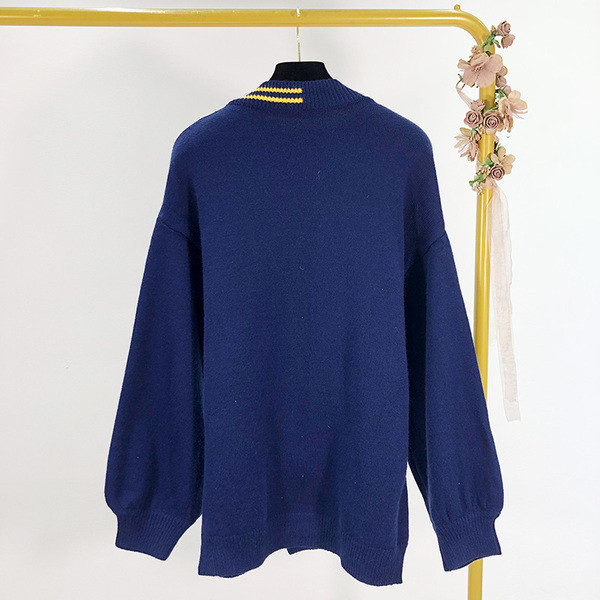 Pulover lung albastru cu decolteu oval