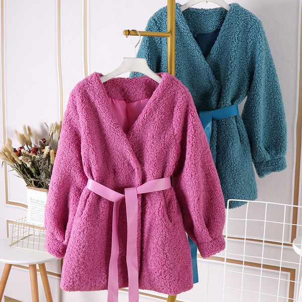 Palton casual de dama cu curea si decolteu spitz in diferite culori