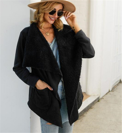 Palton de damă cu căptușeală moale în maro și negru