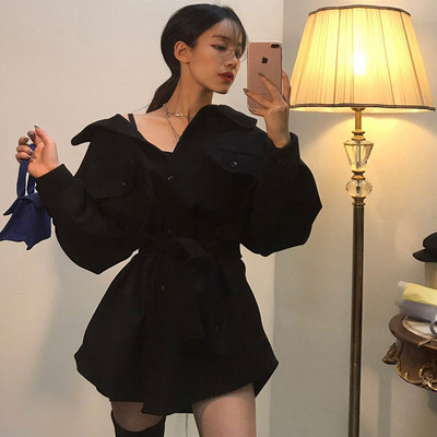 Palton de dama model nou cu curea in talie si buzunare mari in doua culori