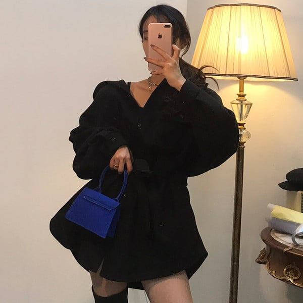 Palton de dama model nou cu curea in talie si buzunare mari in doua culori