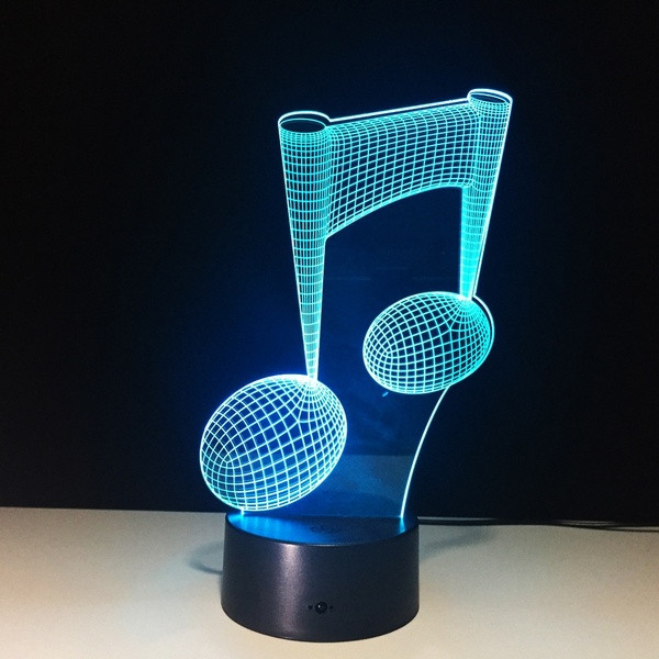 Настолна 3D LED лампа с дистанционно управление на цветовете във формата на музикална нота