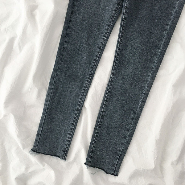 Blugi moderni de dama cu talie inalta si nasturi in albastru