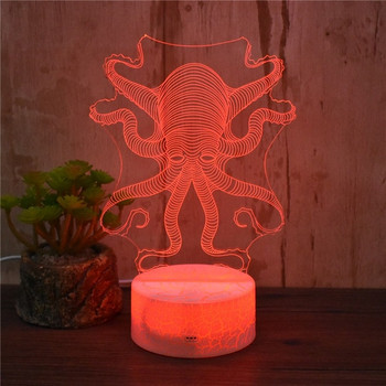 Настолна 3D LED лампа с дистанционно управление на цветовете във формата на октопод