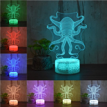 Настолна 3D LED лампа с дистанционно управление на цветовете във формата на октопод
