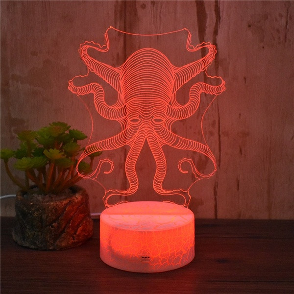 Lampă LED 3D de birou cu telecomandă a culorilor în formă de caracatiță