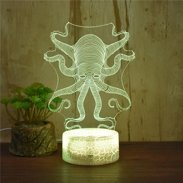 Lampă LED 3D de birou cu telecomandă a culorilor în formă de caracatiță