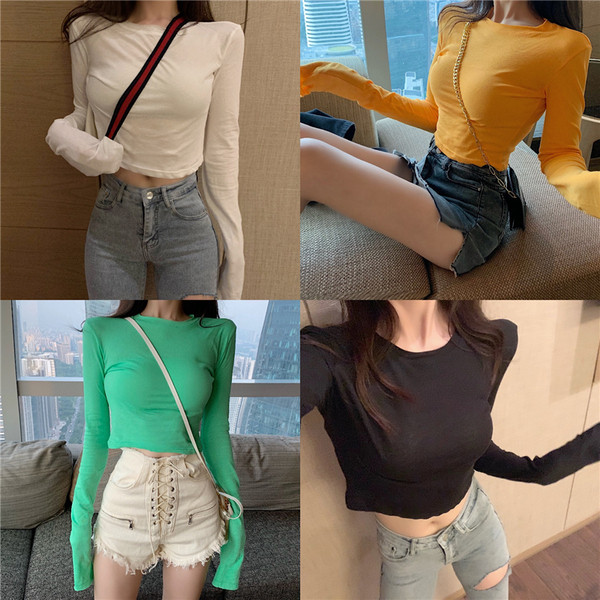 Κοντύ μπλούζα με οβάλ λαιμόκοψη σε διάφορα χρώματα