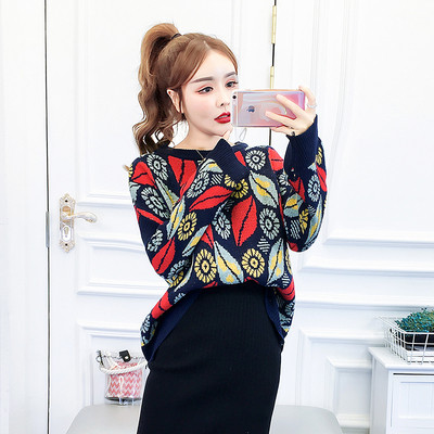 Pulover larg de dama cu model cu model in doua culori