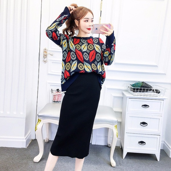 Pulover larg de dama cu model cu model in doua culori