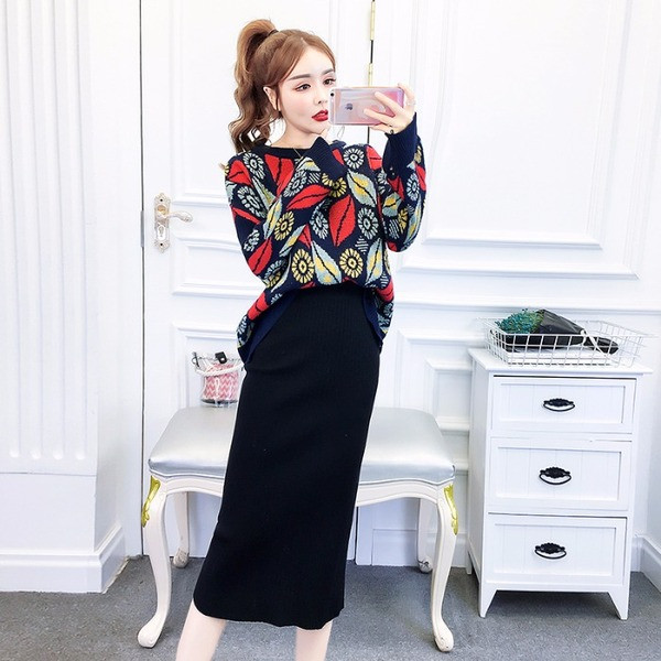 Pulover larg de dama cu model cu model in doua culori