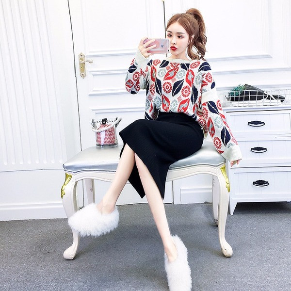 Pulover larg de dama cu model cu model in doua culori