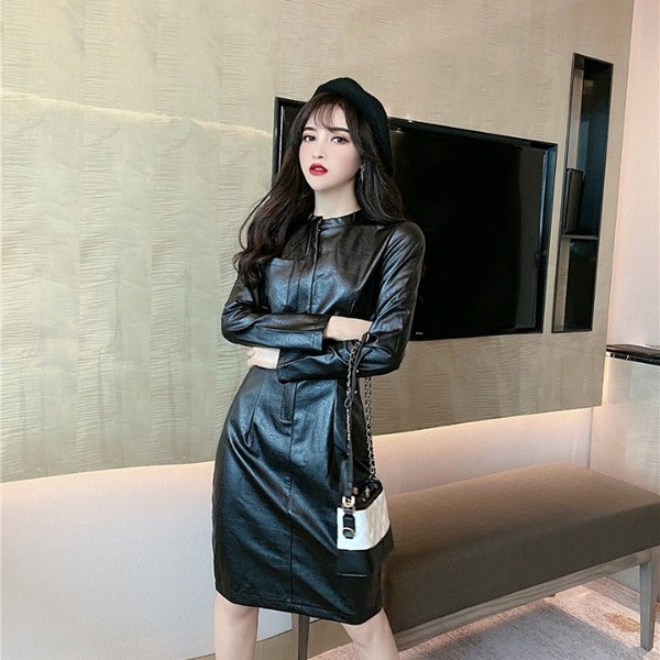 Rochie de dama molata din piele ecologica de culoare neagra