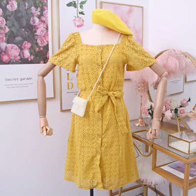 Μοντέρνο γυναικείο φόρεμα με τετράγωνη λαιμόκοψη - σε διάφορα χρώματα