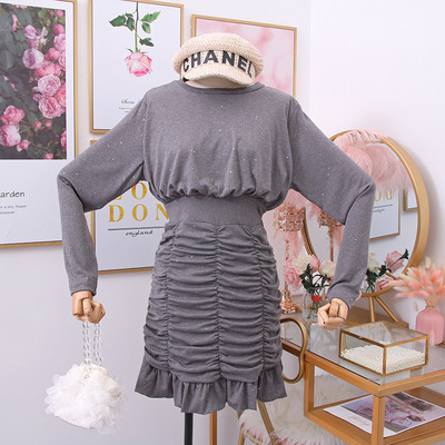 Rochie de dama model nou cu decolteu in culorile gri, roz si negru